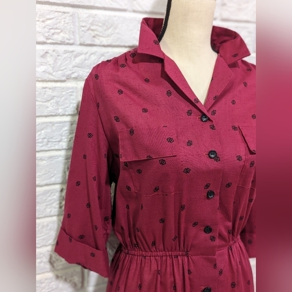 VINTAGE Shirtwaist Pin Up Day Dress Semi Sheer Rockabilly Button Up Collared S-L - Picture 11 of 15